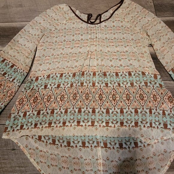 Blu Pepper long sleeve blouse - Size Med.  Brown/Mint/Cream - Picture 3 of 8